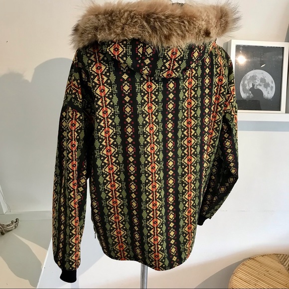 Vintage 1960s Aztec Print Jacket, Fur-trimmed Hood, West Germany, Size Medium - Picture 3 of 10